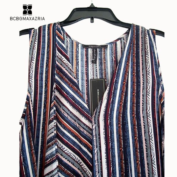 BCBGMAXARZRIA NEW TARA Stripe Cascading Ruffles Sleeveless Hi Lo Maxi Dress M - Picture 7 of 12